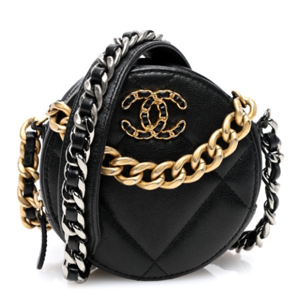 Chanel ‘19 Black Quilted round Leather Bag with Gold Chain